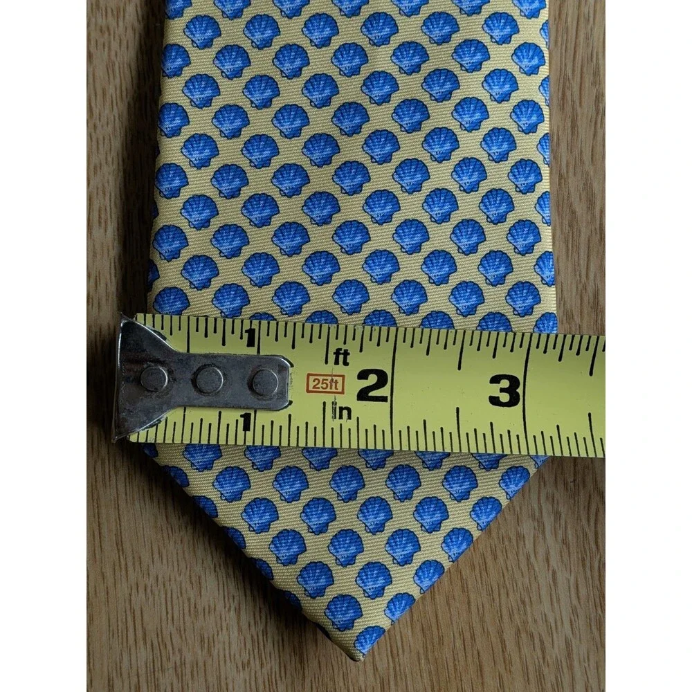 Vintage J.CREW Men's Woven Silk Tie Yellow Blue Geometric Shell Pattern Classic